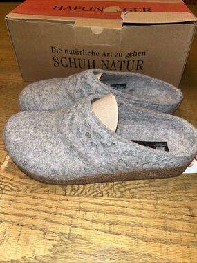 Haflinger Women’s Silver Grey Wool GZ Lacey Clogs Size EU 39 US 8.5